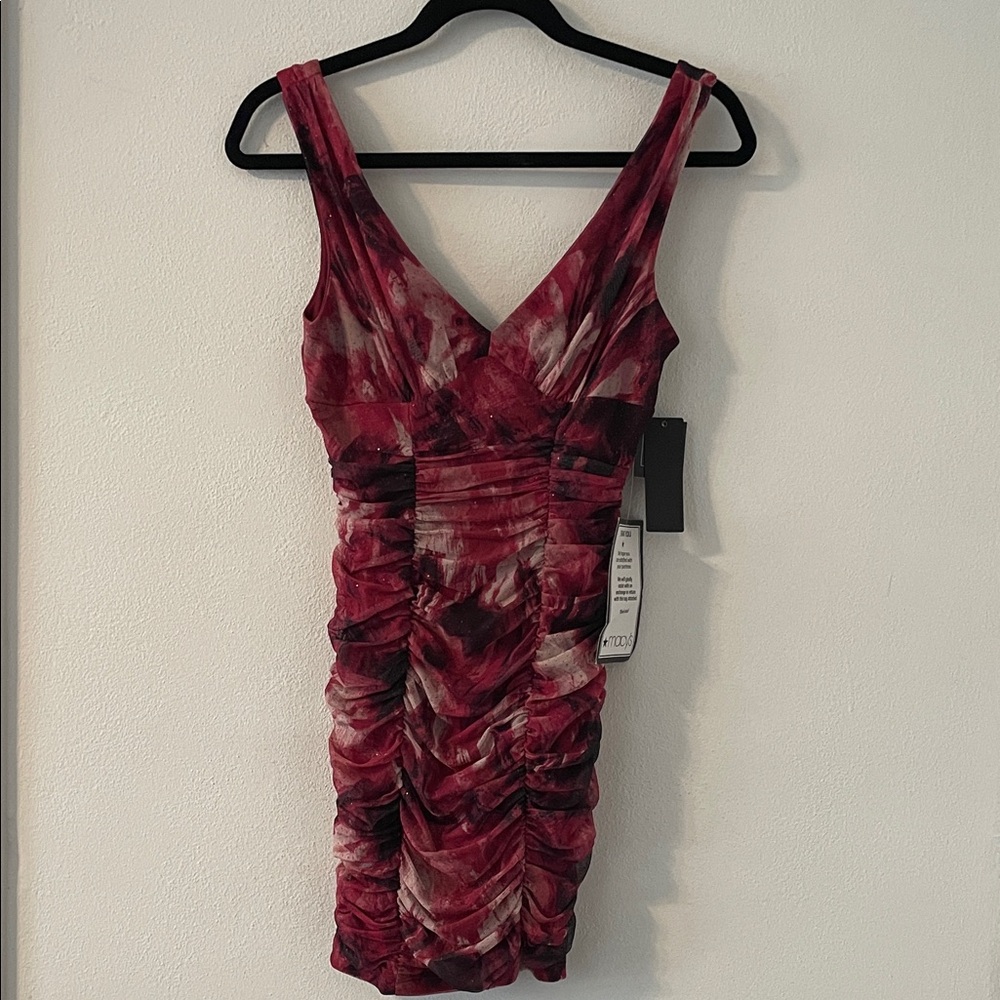 City Studio Red, Pink and Black Ruched Mini Dress NWT